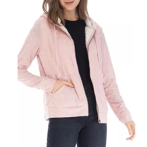 B Collection by Bobeau Blush Hearts Zip Up Hooded Jacquard Jacket Size XS - Picture 1 of 6